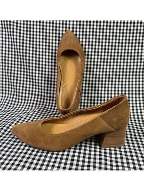 Nisolo Fiorela Go-To Mid Heel Pumps Womens 6 Caramel Suede Leather Pointed Toe